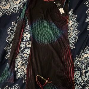 Fashion Nova Black and Green Long Sleeve Dress